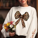 Felpa personalizzata Leopard Bow Fall Pumpkin Cross Kid Adult con nome e versi biblici Harvest Festival Thanksgiving Day Regalo per la famiglia