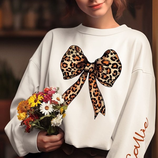 Felpa personalizzata Leopard Bow Fall Pumpkin Cross Kid Adult con nome e versi biblici Harvest Festival Thanksgiving Day Regalo per la famiglia