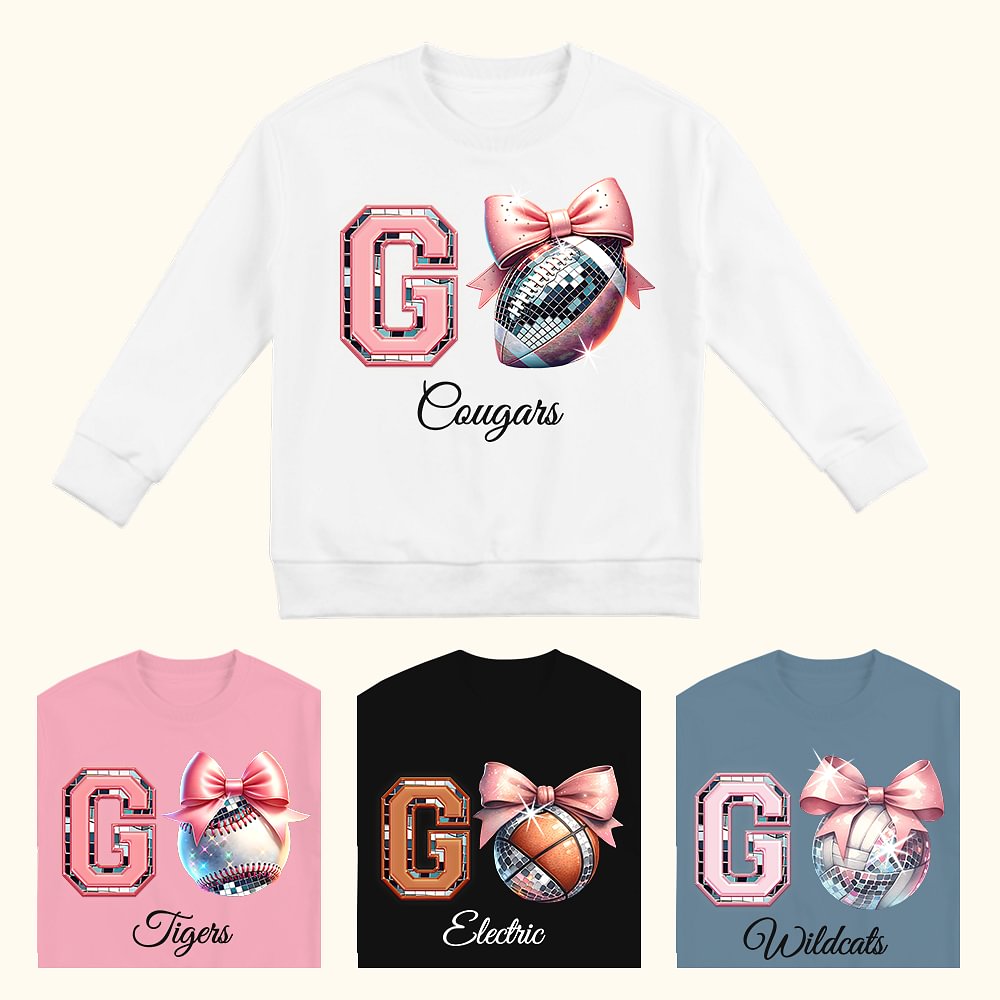 Sweat personnalisé Go Disco Baseball Football Basketball Coquette Bow Game Day Sweatshirt avec Nom Cadeau d'Anniversaire pour Femme Fille Sport Maman