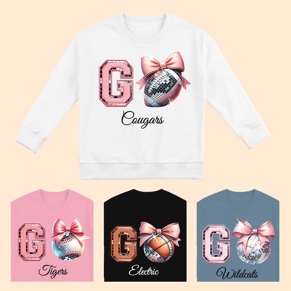 Personalizado Go Disco Baseball Football Basketball Coquette Bow Game Day Sudadera con Nombre Regalo de Cumpleaños para Mujer Niña Deporte Mamá
