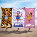 Personalized Multicolor Cartoon Quick Dry Black Woman Girl Beach Towel with Name Birthday Travel Essential Gift for Friend Bestie