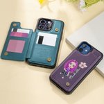 Personalized Cartoon Character Birth Flower Name Leather Flip Wallet Phone Case for iPhone with Card Holder RFID Blocking Gift for Family Friend