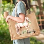 Gepersonaliseerde bloemige herbruikbare Jute draagtas met naam Verjaardagscadeau voor vrouwen en meisjes