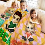 Gepersonaliseerd Multicolor Ruitjesbord Schattig Karakter Zacht Deken met Schaduwnaam Kerstmis Verjaardagscadeau voor Jongens Meisjes