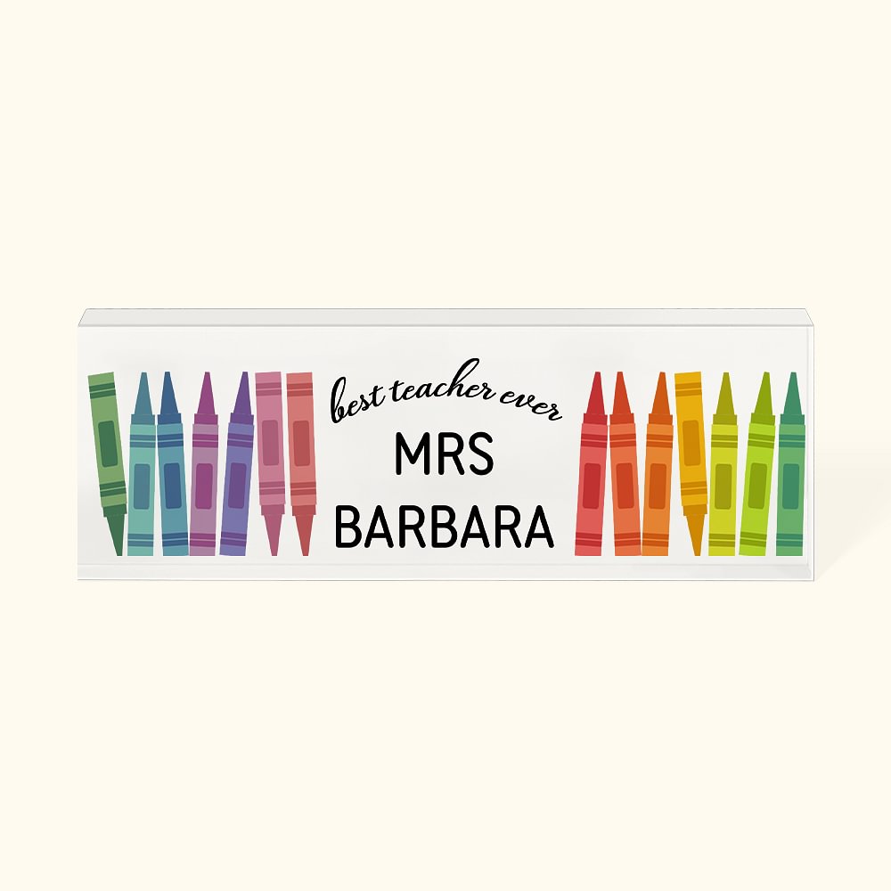 Plaque de bureau en acrylique personnalisée avec nom Crayon arc-en-ciel Noël Appréciation du professeur Décoration de bureau Cadeau pour le professeur