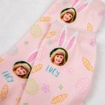 Personalized Cute Bunny Ears Photo Mid-calf Socks with Name and Easter Egg Carrot Element Gift for Kid