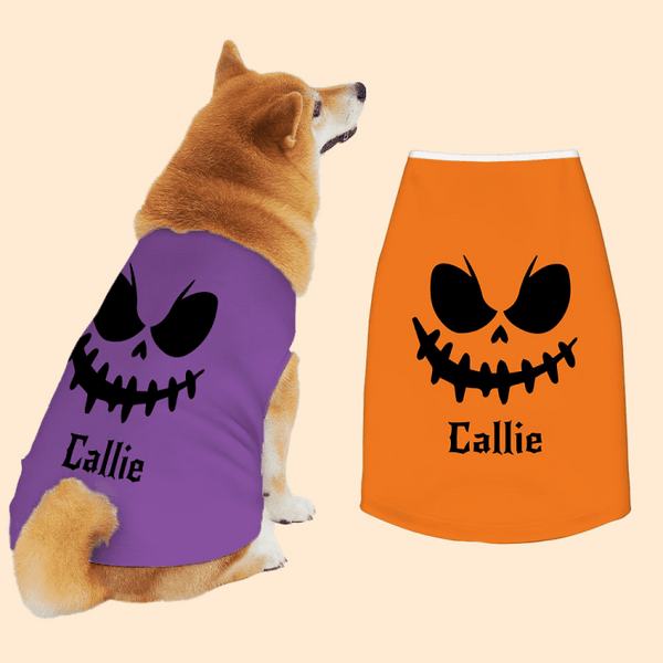 Personnalisé Pumpkin Face 100% Cotton Sleeveless Dog Shirt with Name Funny Pet Costume Halloween Gift for Pet Lovers Owners