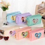 Personalized Y2K Style Cartoon Character Heart Design PU Leather Makeup Bag with Name Birthday Travel Accessory Birthday Gift for Women Sisters