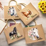 Gepersonaliseerde bloemige herbruikbare Jute draagtas met naam Verjaardagscadeau voor vrouwen en meisjes