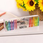 Personalized Rainbow Crayon Acrylic Desk Name Plate with Name Christmas Teacher Appreciation Office Decor Gift for Teacher