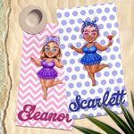 Personalized Multicolor Cartoon Quick Dry Black Woman Girl Beach Towel with Name Birthday Travel Essential Gift for Friend Bestie
