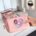 Personalized Y2K Style Cartoon Character Heart Design PU Leather Makeup Bag with Name Birthday Travel Accessory Birthday Gift for Women Sisters