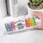 Personalized Rainbow Crayon Acrylic Desk Name Plate with Name Christmas Teacher Appreciation Office Decor Gift for Teacher