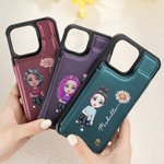 Personalized Cartoon Character Birth Flower Name Leather Flip Wallet Phone Case for iPhone with Card Holder RFID Blocking Gift for Family Friend