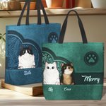 Personalised Retro Cartoon 1-4 Cat Paw Print Large Capacity Reusable Tote Bag with Name Birthday Gift for Cat Pet Lovers