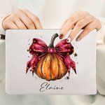 Trousse de maquillage personnalisée avec nœud en forme de citrouille et bracelet à votre nom Cadeau de voyage pour femmes pour Halloween
