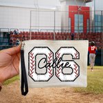 Personalized Basketball Softball Baseball Football Name Makeup Bag with Wrist Strap Birthday Anniversary Gift for Women Sports Lover