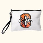 Personalized Basketball Softball Baseball Football Name Makeup Bag with Wrist Strap Birthday Anniversary Gift for Women Sports Lover