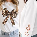 Felpa personalizzata Leopard Bow Fall Pumpkin Cross Kid Adult con nome e versi biblici Harvest Festival Thanksgiving Day Regalo per la famiglia