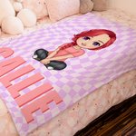 Gepersonaliseerd Multicolor Ruitjesbord Schattig Karakter Zacht Deken met Schaduwnaam Kerstmis Verjaardagscadeau voor Jongens Meisjes