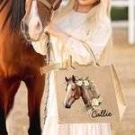 Gepersonaliseerde bloemige herbruikbare Jute draagtas met naam Verjaardagscadeau voor vrouwen en meisjes