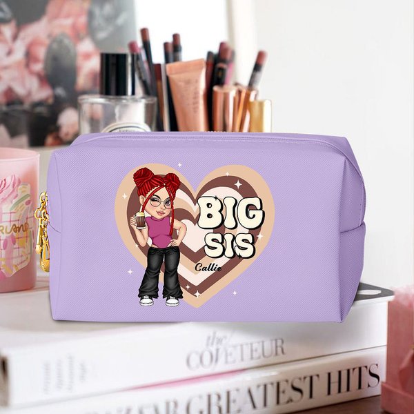 Personnalisé Y2K Style Cartoon Character Heart Design PU Leather Makeup Bag with Name Birthday Travel Accessory Birthday Gift for Women Sisters