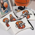 Personalized Basketball Softball Baseball Football Name Makeup Bag with Wrist Strap Birthday Anniversary Gift for Women Sports Lover