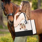 Personalized Floral Horse Large Canvas Tote Bag with Name and Waterproof Liner Birthday Gift for Women Horse Lovers