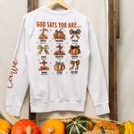 Felpa personalizzata Leopard Bow Fall Pumpkin Cross Kid Adult con nome e versi biblici Harvest Festival Thanksgiving Day Regalo per la famiglia