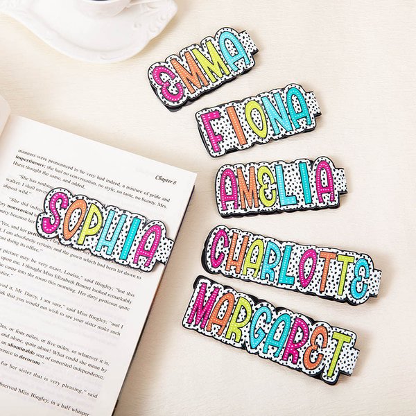 Personalized Colorful Dalmatian Dot Name Magnetic Bookmark Clips with Card Birthday Back to School Gift for Book Lover Bookworm