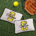 Personalized Basketball Softball Baseball Football Name Makeup Bag with Wrist Strap Birthday Anniversary Gift for Women Sports Lover