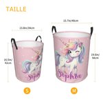 Panier à Linge Personnalisé avec Nom à Motif Licorne Accessoire de Maison en Tissu Oxford Imperméable Cadeau Emménagement pour Enfant