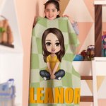 Gepersonaliseerd Multicolor Ruitjesbord Schattig Karakter Zacht Deken met Schaduwnaam Kerstmis Verjaardagscadeau voor Jongens Meisjes