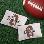 Personalized Basketball Softball Baseball Football Name Makeup Bag with Wrist Strap Birthday Anniversary Gift for Women Sports Lover