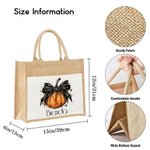 Personalised Pumpkin Bow Large Capacity Jute Canvas Tote Bag with Name Halloween Spooky Season Gift for Women