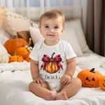 Personalized Pumpkin Bow Design 100% Cotton Baby Bodysuit with Name Halloween Baby Shower Gift for Baby Newborn