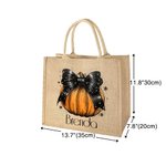 Personalised Pumpkin Bow Large Capacity Jute Canvas Tote Bag with Name Halloween Spooky Season Gift for Women