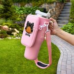 Personalised Starry Pumpkin Bow Water Bottle Carrier Bag with Pouch and Strap Accessories for 40oz Stanley Tumbler Halloween Gift for Women