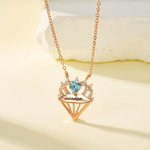 Personalizada en forma de diamante Corona Colgante Collar con Corazón Piedra de nacimiento y nombre grabado Joyería delicada Aniversario Cumpleaños Re