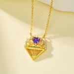 Personalizada en forma de diamante Corona Colgante Collar con Corazón Piedra de nacimiento y nombre grabado Joyería delicada Aniversario Cumpleaños Re