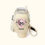 Personalized Pink Floral Skull Water Bottle Carrier Bag with Strap Tumbler Accessories for 40oz Stanley Halloween Gift for Women Girls Skull Lovers