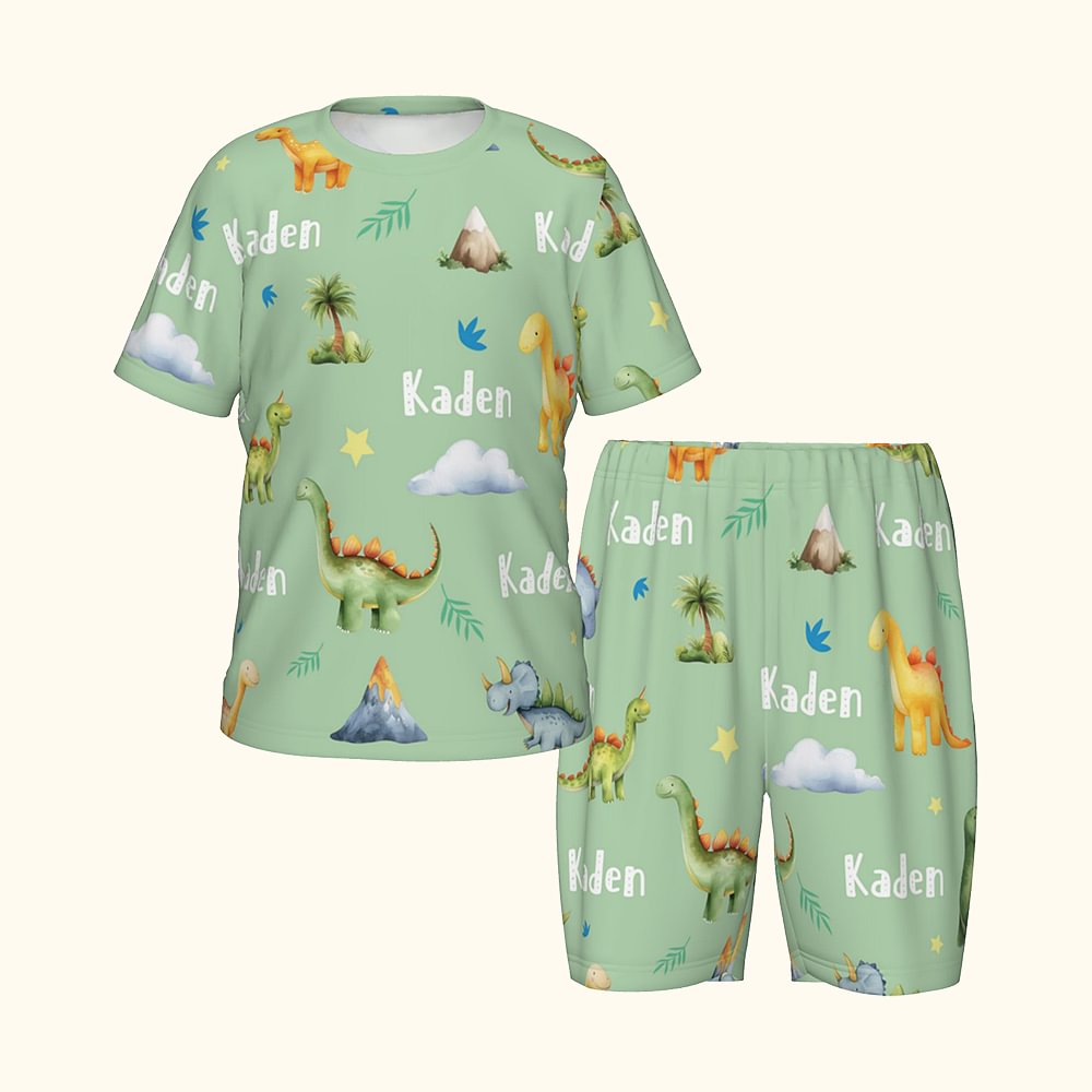Pyjama d'Enfant Personnalisé avec Nom Style de Dinosaur Cadeau de Noël Anniversaire pour Garçons et Filles