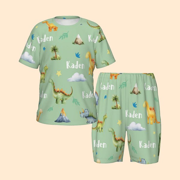 Personalized Cute Dinosaur Soft Kid Pajamas Set with Name Birthday Christmas Gift for Boys Girls