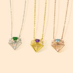 Personalizada en forma de diamante Corona Colgante Collar con Corazón Piedra de nacimiento y nombre grabado Joyería delicada Aniversario Cumpleaños Re
