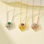 Personalizada en forma de diamante Corona Colgante Collar con Corazón Piedra de nacimiento y nombre grabado Joyería delicada Aniversario Cumpleaños Re