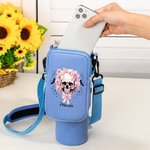 Personalized Pink Floral Skull Water Bottle Carrier Bag with Strap Tumbler Accessories for 40oz Stanley Halloween Gift for Women Girls Skull Lovers