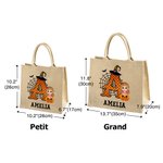 Sac en Jute Personnalisé avec Image de l'Enfant Lettre et Texte Cadeau Halloween pour Enfant Famille