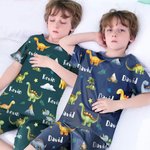Personalised Cute Dinosaur Soft Kid Pajamas Set with Name Birthday Christmas Gift for Boys Girls