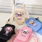 Personalized Pink Floral Skull Water Bottle Carrier Bag with Strap Tumbler Accessories for 40oz Stanley Halloween Gift for Women Girls Skull Lovers