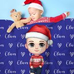 Personalized Cute Cartoon Elk Heart Soft Throw Blanket with Name Home Decor Birthday Christmas Gift for Girls Boys